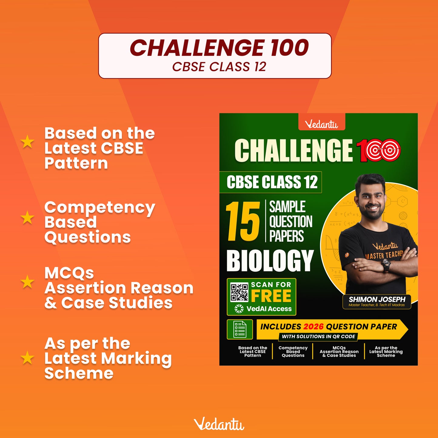 { Pre-Order } - Vedantu Challenge 100 CBSE Class 12 Sample Question Papers Biology | 15 Sample Papers | Competency-Based Questions | Board Exam 2026-27