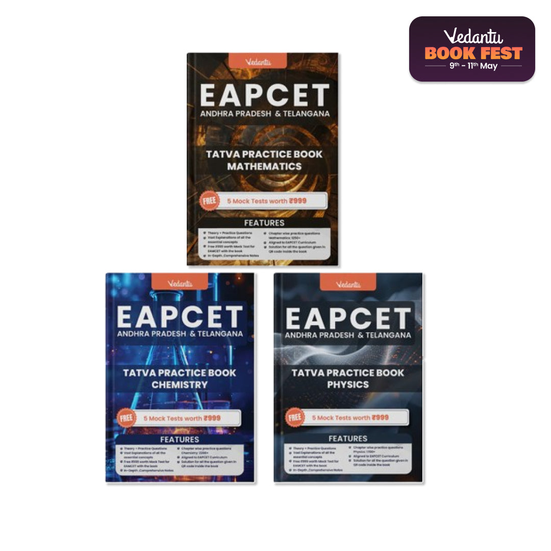 Vedantu EAPCET / EAMCET Tatva Books Set Of 3 | Physics, Chemistry, Mathematics | Chapterwise Theory, PYQs, 5 Free Online Mock Tests | For AP & TS 2025 Exam