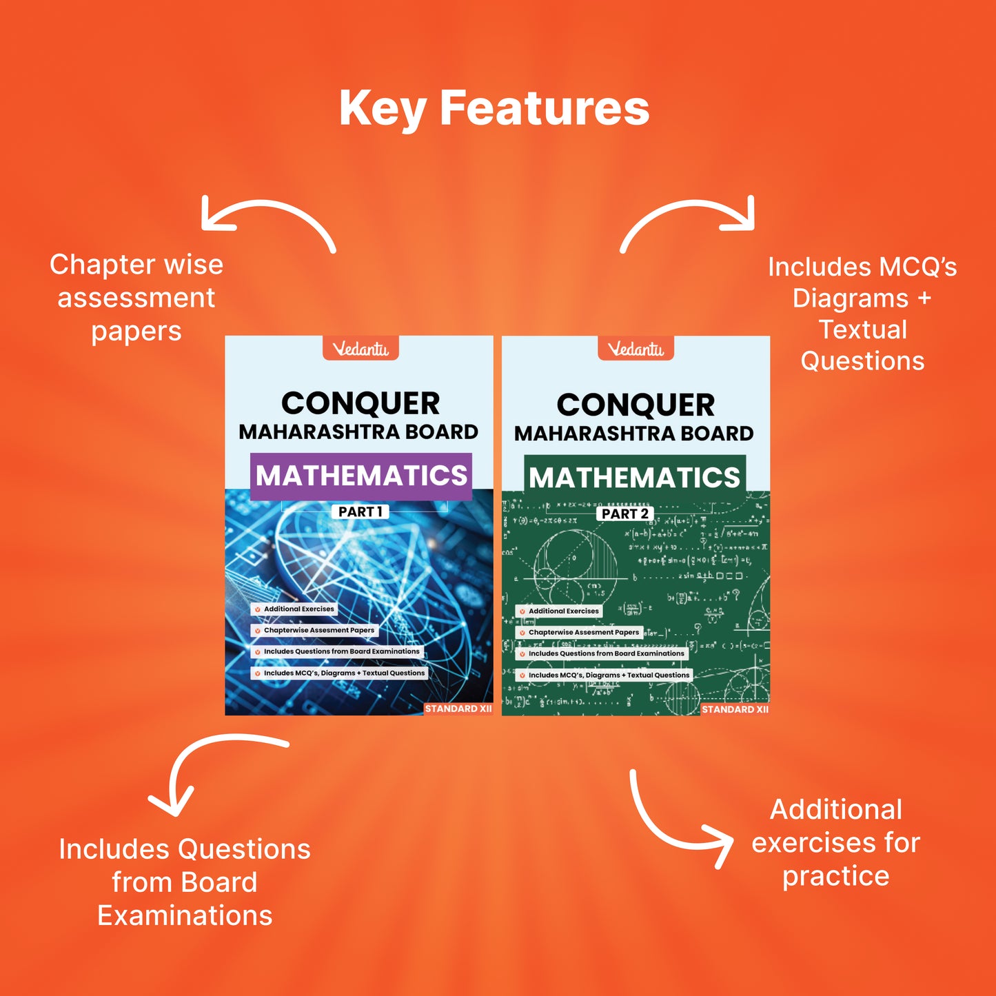 Vedantu Conquer Maharashtra Board Mathematics Book Part 1 & 2 | Standard XII | HSC Class 12 Textbook with Board Questions, MCQs, Diagrams & Chapterwise Assessments | Latest Edition