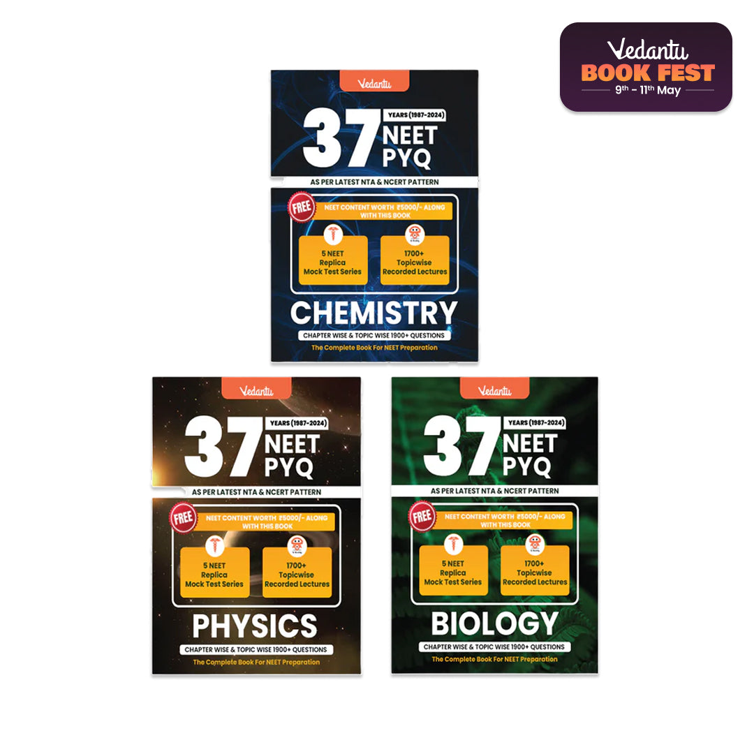 Vedantu NEET 37 Years PYQ Book Set Of 3 | Physics, Chemistry, Biology | Topicwise Solved Questions (1988–2024) | Includes Free Mock Test & Recorded Course | Latest Edition