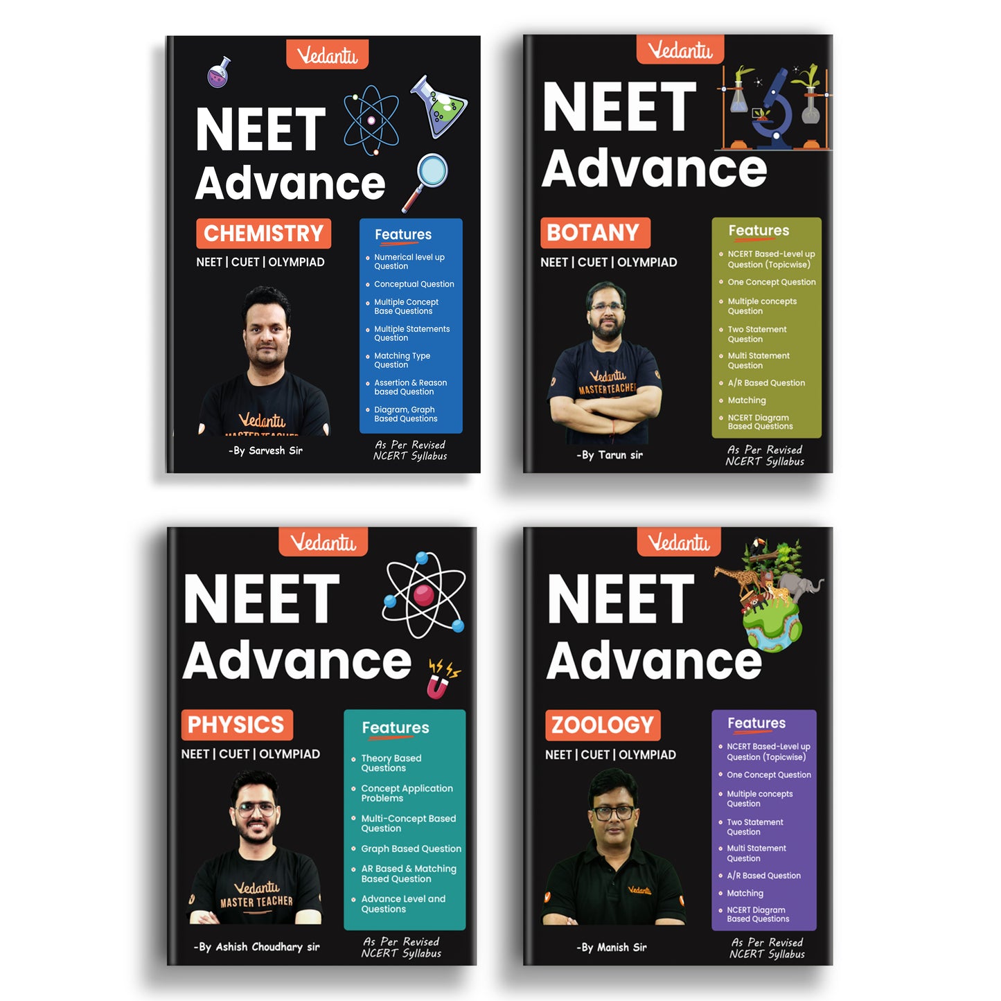 Vedantu NEET Advance Question Books Combo (Set of 4) – Physics, Chemistry, Botany & Zoology | NEET-UG 2026, CUET & Olympiad Preparation Guide | NCERT-Based Topicwise MCQs, Theory, Matching, Graph, Assertion-Reason & Diagram-Based Questions