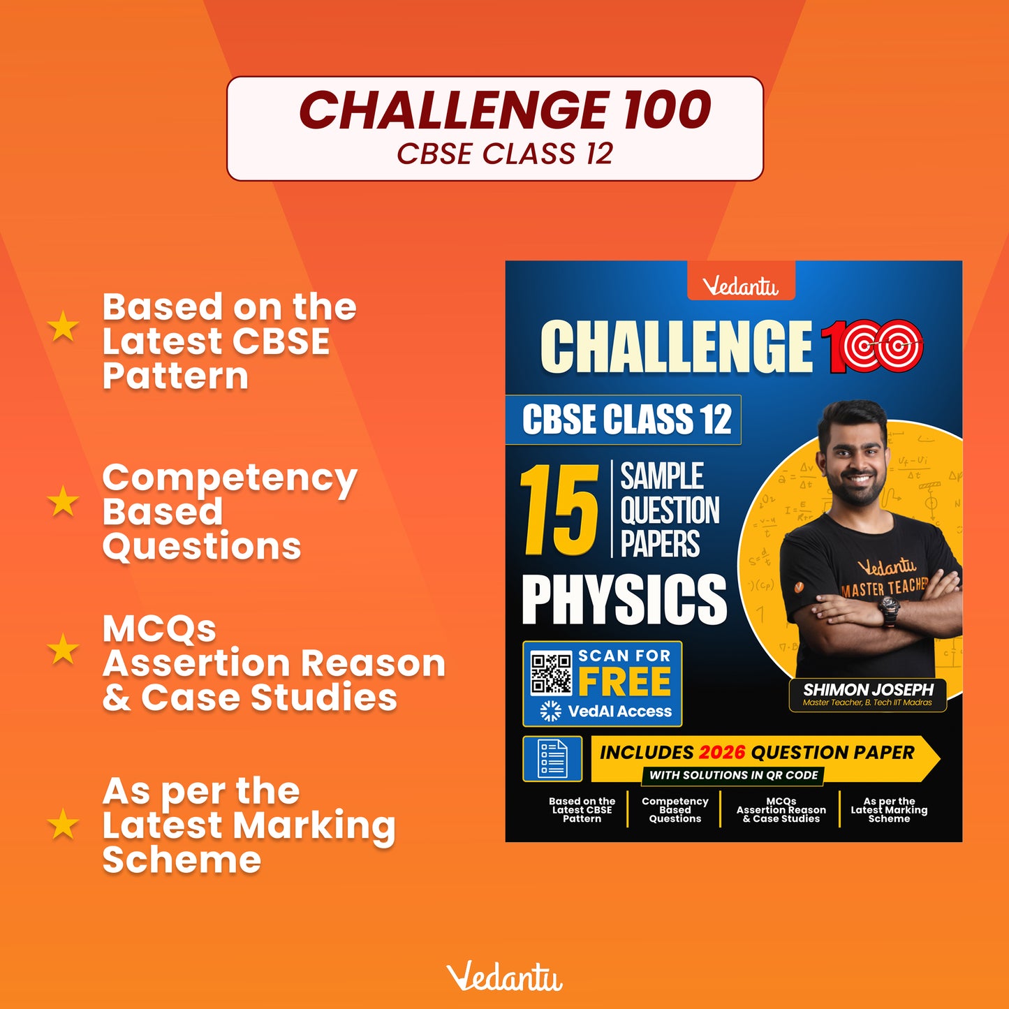 { Pre-Order } - Vedantu Challenge 100 CBSE Class 12 Sample Question Papers Physics | 15 Sample Papers | Competency-Based Questions | Board Exam 2026-27