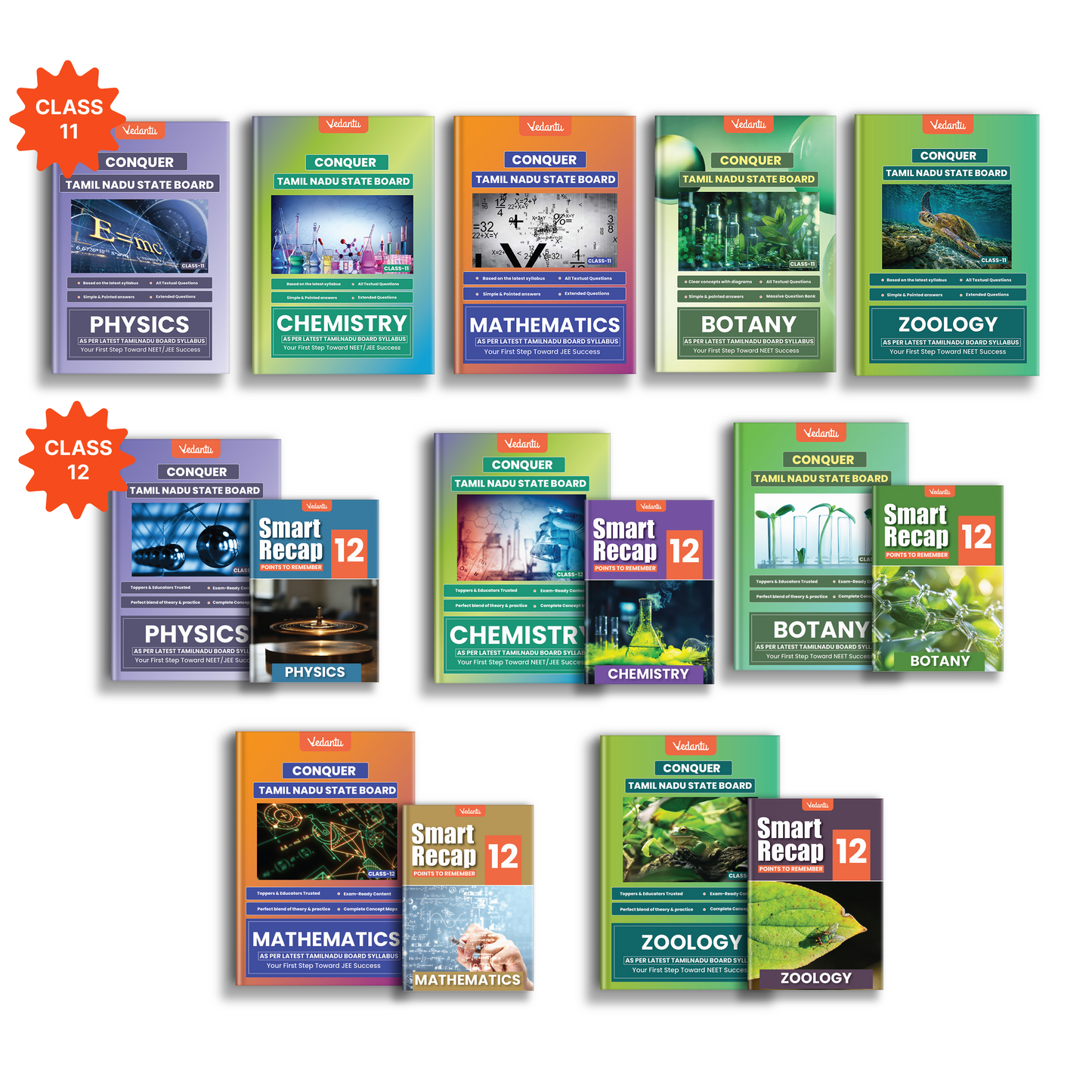 Vedantu Conquer Physics, Chemistry, Mathematics, Botany & Zoology Books Combo for Class 11 & Class 12 Set Of 10 | Tamil Nadu State Board | Based on Latest Syllabus | Exercises with Solutions, HOTS & Govt. Questions | JEE/NEET Focused