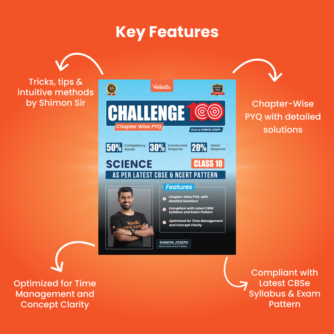 Vedantu Challenge 100 Science Class 10 Book | CBSE Chapter-wise PYQ with Solutions | NCERT Based | 2026 Exam Prep Guide | Competency-Based | Objective & Subjective Questions | Practice Book by Shimon Joseph | Score Booster Series