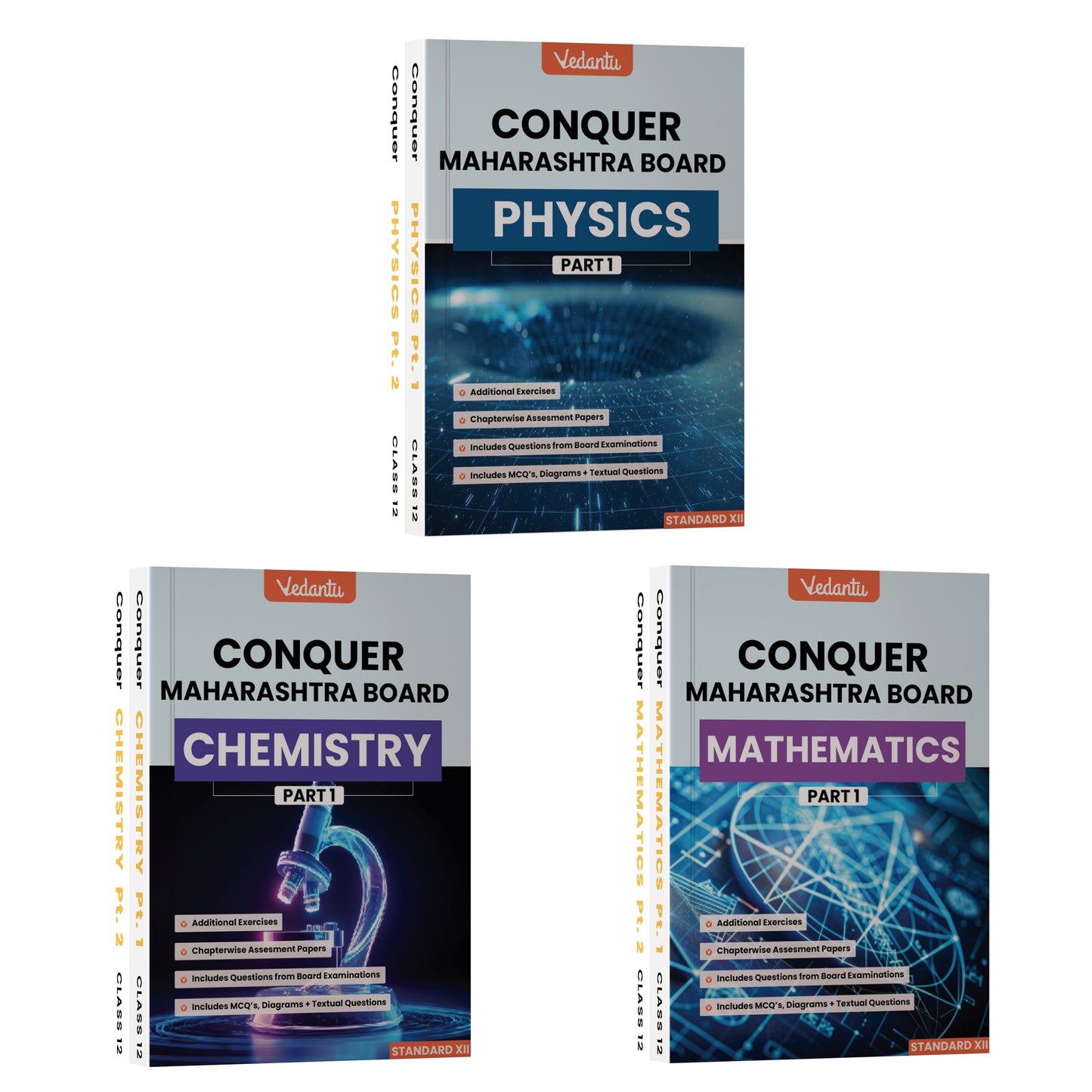 Vedantu Conquer Maharashtra Board Physics Chemistry Mathematics Books Combo Set Of 6 | Part 1 & 2 Standard XII | HSC Class 12 Textbook with Board Questions, MCQs, Diagrams & Chapterwise Assessments | Latest Edition