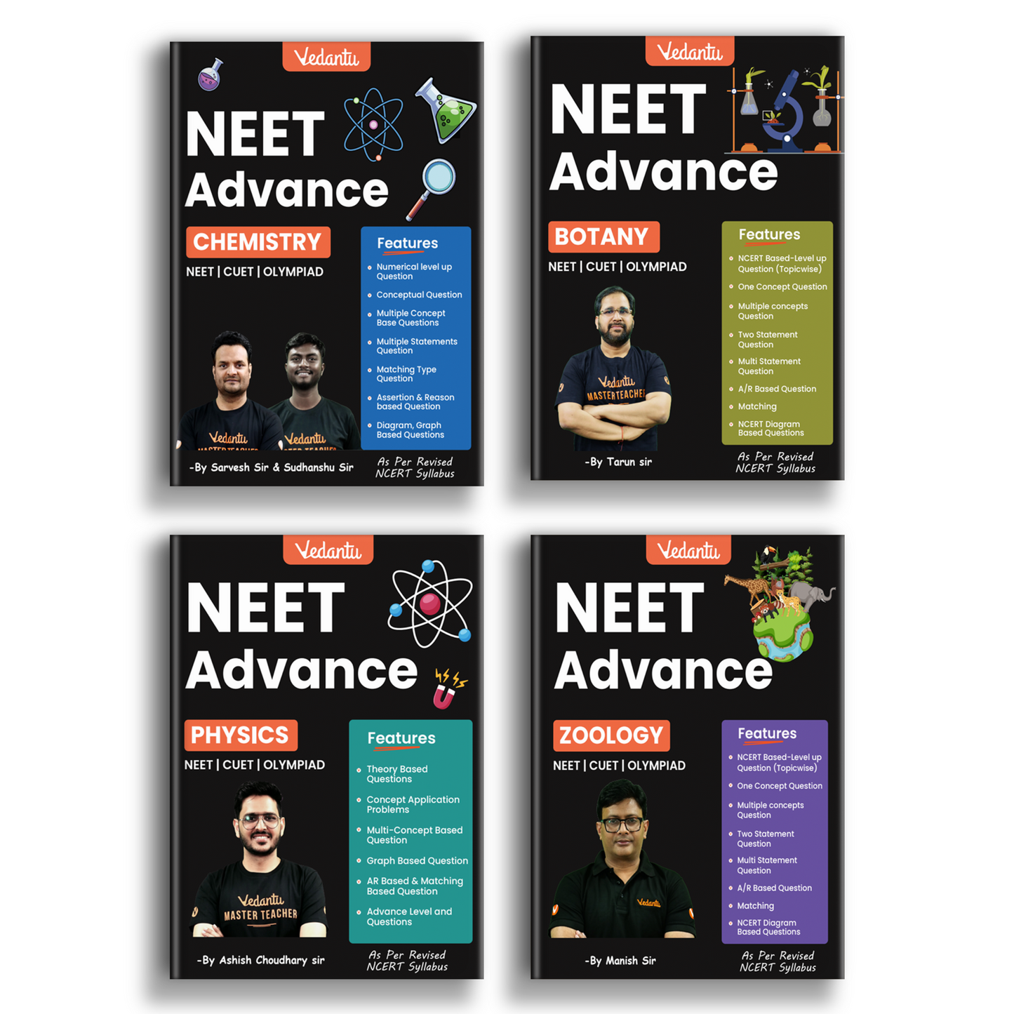 Vedantu NEET Advance Question Books Combo (Set of 4) – Physics, Chemistry, Botany & Zoology | NEET-UG 2026, CUET & Olympiad Preparation Guide | NCERT-Based Topicwise MCQs, Theory, Matching, Graph, Assertion-Reason & Diagram-Based Questions