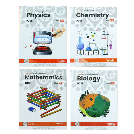 Vedantu ICSE Class 8 Tatva Practice Book Combo Set Of 4 – Physics, Chemistry, Mathematics & Biology | Detailed Concepts, Chapterwise Exercises, Theories, Activity Notes & HOTS