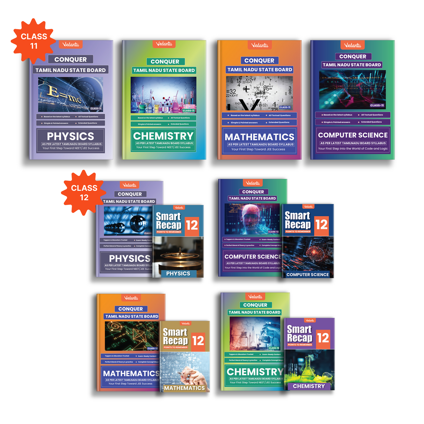 Vedantu Conquer Physics, Chemistry, Mathematics, Computer Science Books Combo for Class 11 & Class 12 Set Of 8 | Tamil Nadu State Board | Based on Latest Syllabus | Exercises with Solutions, HOTS & Govt. Questions | JEE Focused