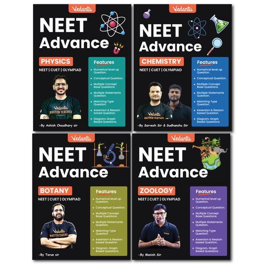 Vedantu NEET Advance Question Books Combo (Set of 4) – Physics, Chemistry, Botany & Zoology | NEET-UG 2026, CUET & Olympiad Preparation Guide | NCERT-Based Topicwise MCQs, Theory, Matching, Graph, Assertion-Reason & Diagram-Based Questions