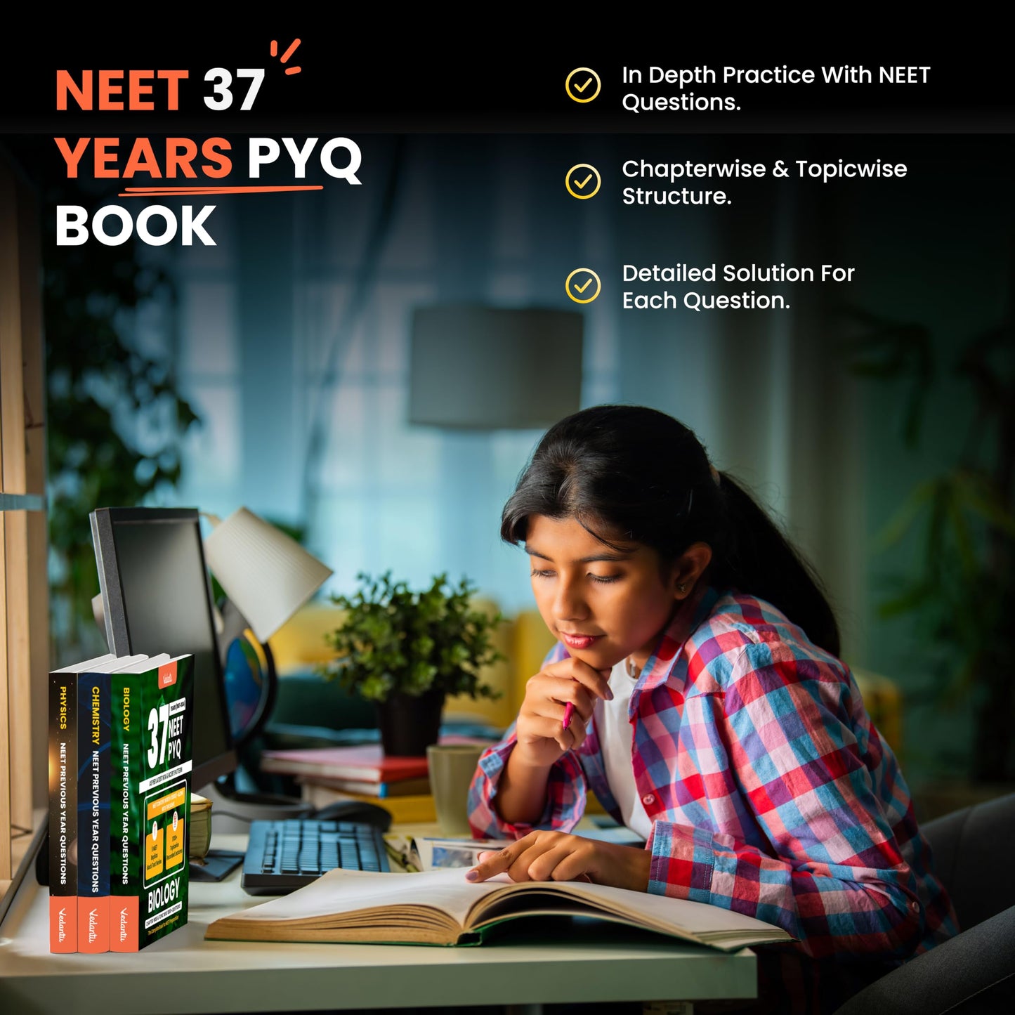Vedantu NEET 37 Years PYQ Book Set Of 3 | Physics, Chemistry, Biology | Topicwise Solved Questions (1988–2024) | Includes Free Mock Test & Recorded Course | Latest Edition