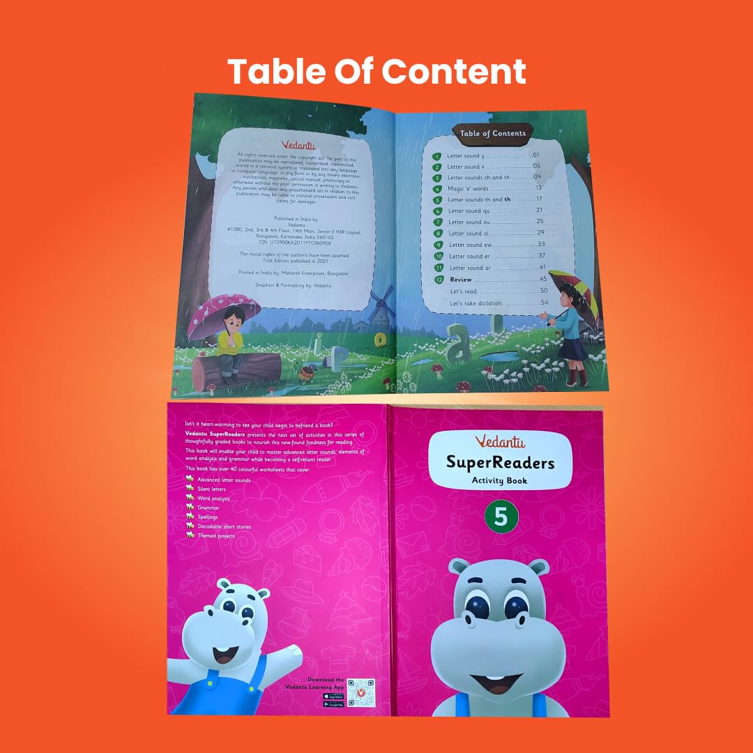 Vedantu Early Learning SuperReaders Activity Book Set for Kids (1-6) | With 40+ Colourful Worksheets | Master Phonics, Grammar, Word Analysis & Reading Fluency | Fun Projects & Short Stories for Ages 4 to 8 Years