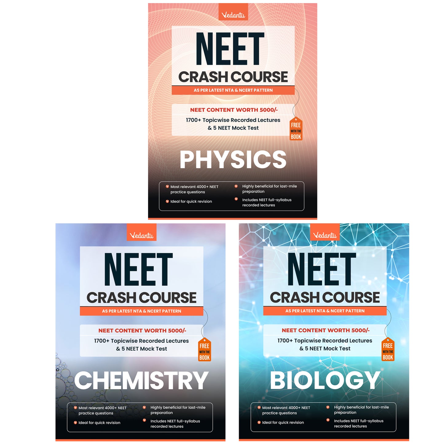 Vedantu NEET 2025 Crash Course Book Set Of 3 – Physics, Chemistry, Biology | Latest NTA Syllabus | Includes Free Recorded Course & NEET Mock Test