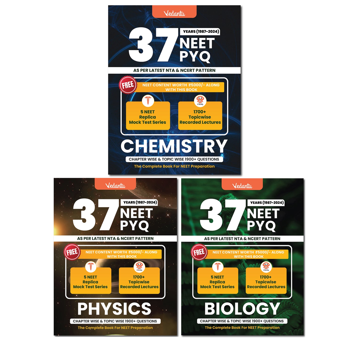 Vedantu NEET 37 Years PYQ Book Set Of 3 | Physics, Chemistry, Biology | Topicwise Solved Questions (1988–2024) | Includes Free Mock Test & Recorded Course | Latest Edition