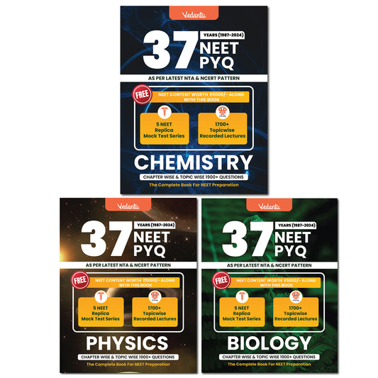 Vedantu NEET 37 Years PYQ Book Set Of 3 | Physics, Chemistry, Biology | Topicwise Solved Questions (1988–2024) | Includes Free Mock Test & Recorded Course | Latest Edition