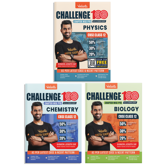 Vedantu Challenge 100 CBSE Class 12 Chapter-Wise PYQ Combo Set (Physics, Chemistry & Biology) | Previous Year Questions with Detailed Solutions | Latest CBSE Pattern | Board Exam 2026-27