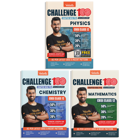 Vedantu Challenge 100 CBSE Class 12 Chapter-Wise PYQ Combo Set (Physics, Chemistry & Mathematics) | Previous Year Questions with Detailed Solutions | Based on Latest CBSE Pattern | Board Exam 2026-27