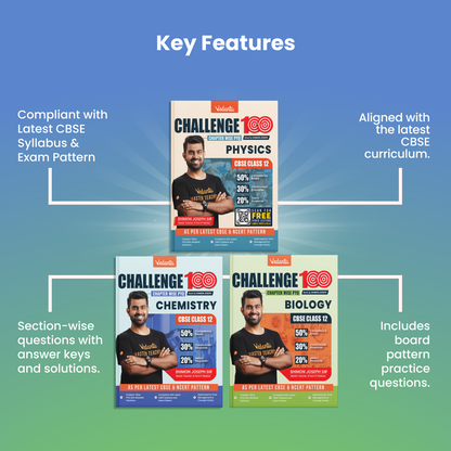 Vedantu Challenge 100 CBSE Class 12 Chapter-Wise PYQ Combo Set (Physics, Chemistry & Biology) | Previous Year Questions with Detailed Solutions | Latest CBSE Pattern | Board Exam 2026-27