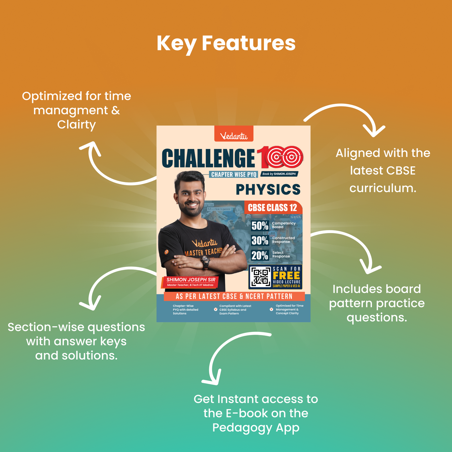 Vedantu Challenge 100 CBSE Class 12 Physics Chapter-Wise PYQ Book | Previous Year Questions with Detailed Solutions | Latest CBSE Pattern | Board Exam 2026-27