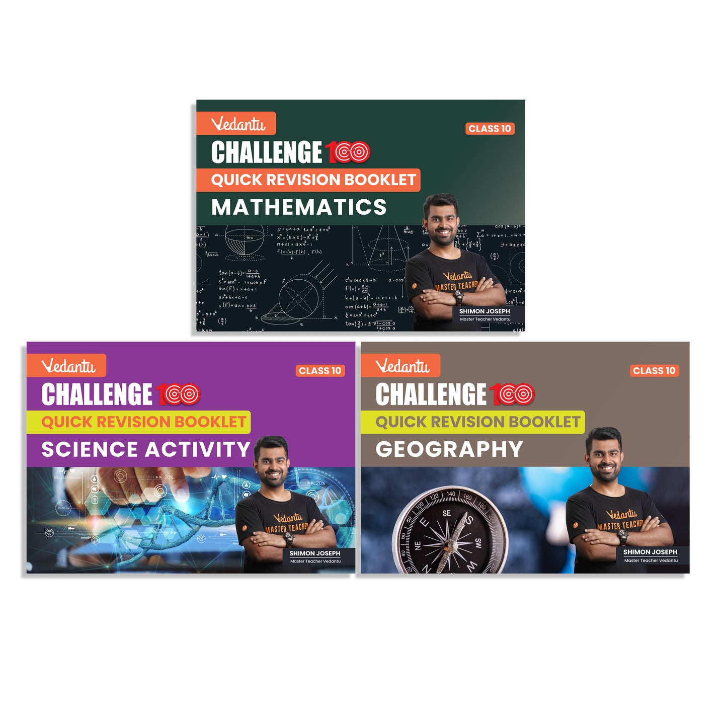Vedantu Challenge 100 Class 10 QR Flashcards & Booklets Combo of 5 Shimon Sir | Quick Revision Cards for Science & Social Studies with 3 QR Booklets for Science Activity Maths & Geography | CBSE 2026 Exam Preparation Guide