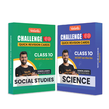 Vedantu Challenge 100 Class 10 QR Flashcards & Booklets Combo of 5 Shimon Sir | Quick Revision Cards for Science & Social Studies with 3 QR Booklets for Science Activity Maths & Geography | CBSE 2026 Exam Preparation Guide