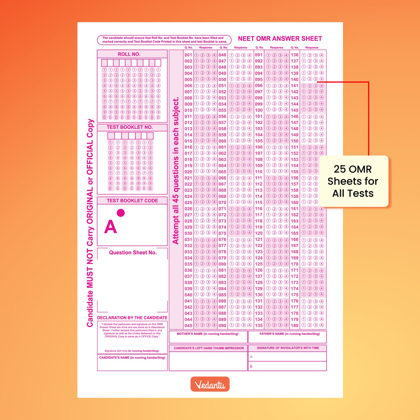 Vedantu NEET AITS 180 2026 | Latest NEET Pattern | 10+2 Full With 8 Part Syllabus Tests for Class 11 & 12 | 3600+ MCQs, 25 OMR Sheets & NCERT-Based Solution Booklet | Crack NEET with Confidence