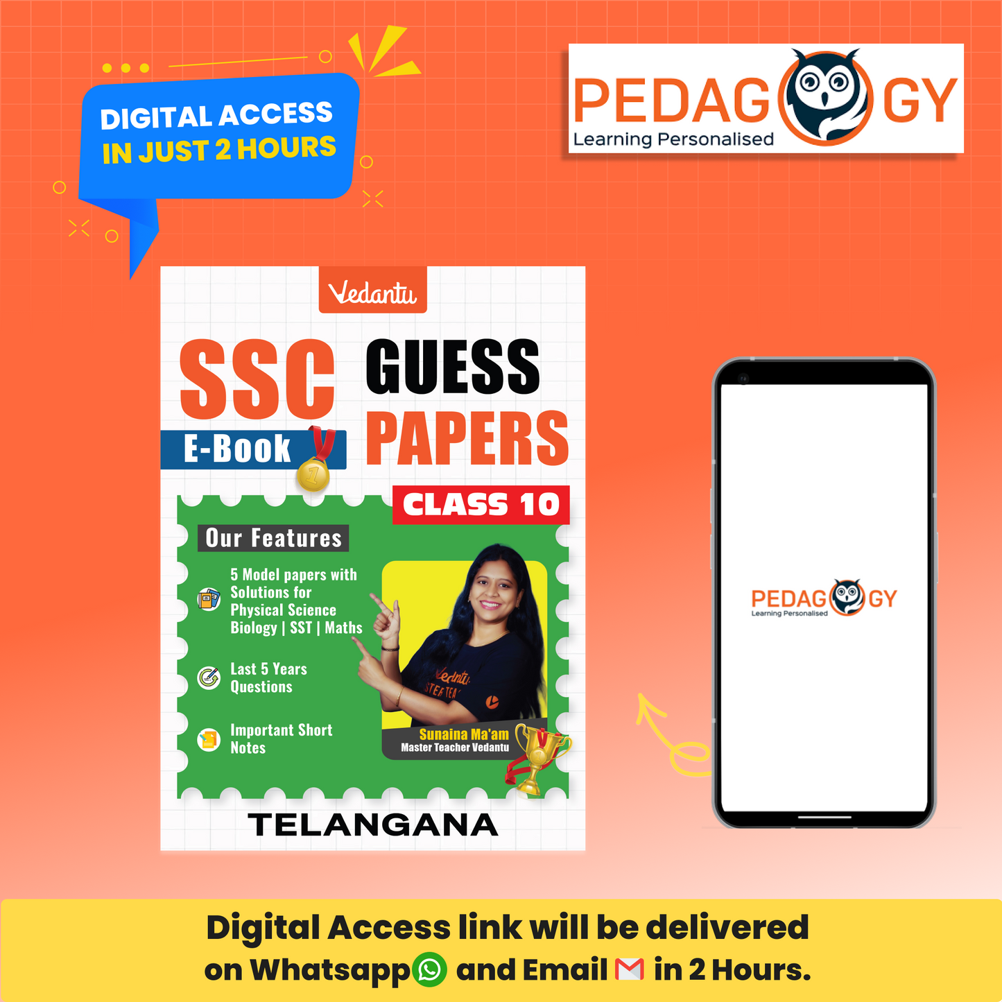 Digital Only – SSC Guess Papers 2026 | Telangana State | Pedagogy | 5 Model Papers with Solutions | Last 5 Years Questions | Important Short Notes | Blueprint Based | Exam Pattern & Weightage | Physical Science, Biology, SST, Maths | Class 10