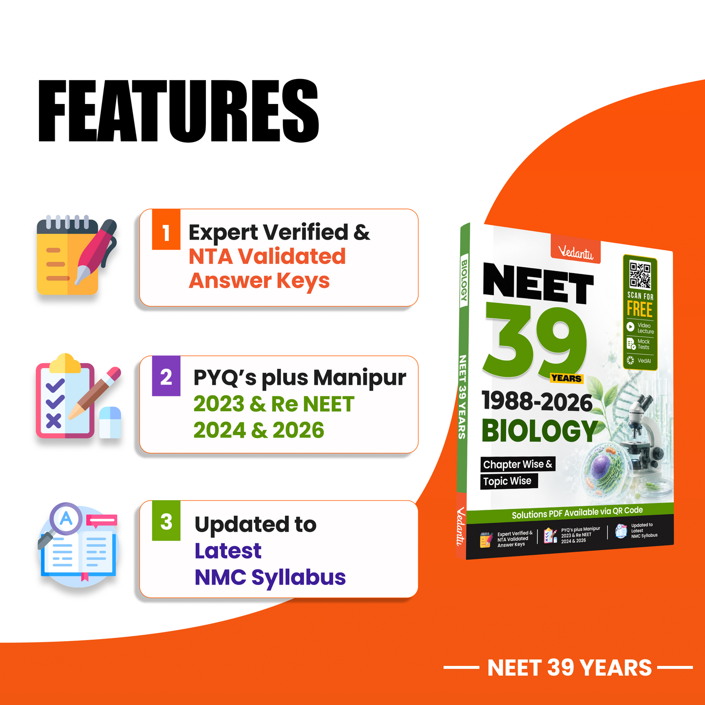 Vedantu NEET Biology 39 Years Chapter-Wise & Topic-Wise Previous Year Questions (1988–2026) | PYQ Book with Detailed Answer Keys, QR Video Solutions & Latest NMC Syllabus