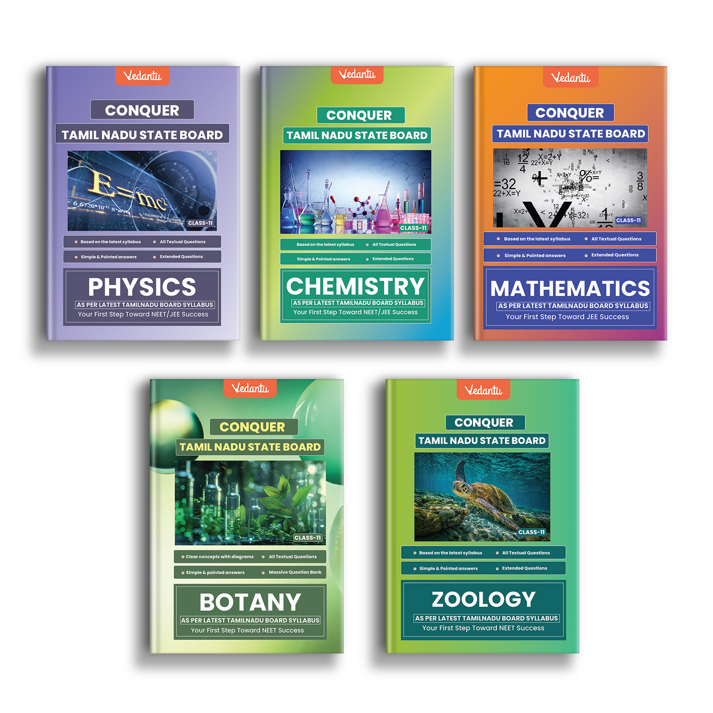 Vedantu Conquer Physics, Chemistry, Mathematics, Botany & Zoology Books Combo for Class 11 Set Of 5 | Tamil Nadu State Board | Based on Latest Syllabus | Exercises with Solutions, HOTS & Govt. Questions | JEE/NEET Focused