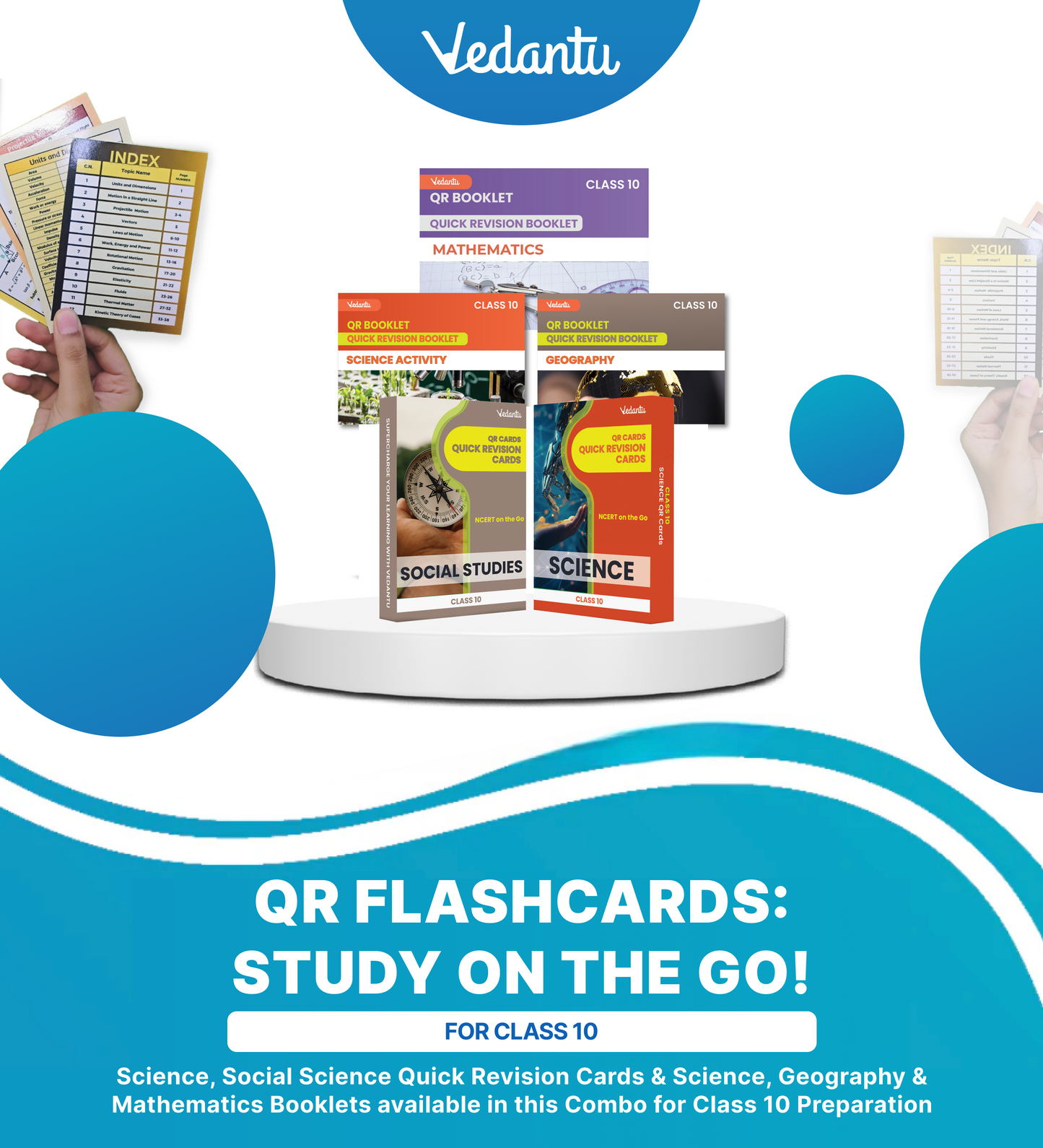 Vedantu Class 10  QR Flashcards &  Booklets Combo Of 5 |  Quick Revision Cards for Science & Social Studies with 3 QR Booklets for Science Activity Maths & Geography | CBSE 2026 Exam Preparation Guide