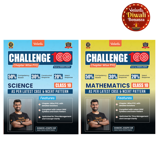 Vedantu Challenge 100 Science & Mathematics Class 10 Books Set Of 2 | CBSE Chapter-wise PYQ with Solutions | NCERT Based | 2026 Exam Prep Guide | Competency-Based | Objective & Subjective Questions | Practice Book by Shimon Joseph | Score Booster Series