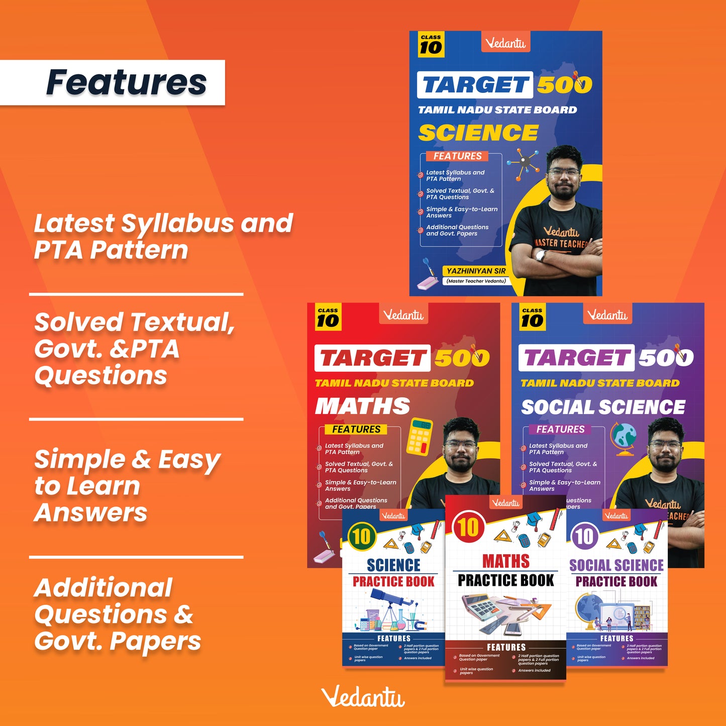 {Pre Order} Vedantu Target 500 Class 10 Combo Pack – Science, Maths, Social Science Practice Books | Tamil Nadu State Board | Latest Syllabus & PTA Pattern | Solved Questions & Government Papers | By Yazhiniyan Sir