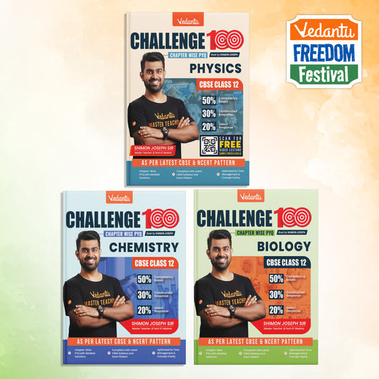 Vedantu Challenge 100 CBSE Class 12 Chapter-Wise PYQ Combo Set (Physics, Chemistry & Biology) | Previous Year Questions with Detailed Solutions | Latest CBSE Pattern | Board Exam 2026-27