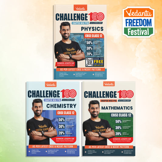 Vedantu Challenge 100 CBSE Class 12 Chapter-Wise PYQ Combo Set (Physics, Chemistry & Mathematics) | Previous Year Questions with Detailed Solutions | Based on Latest CBSE Pattern | Board Exam 2026-27