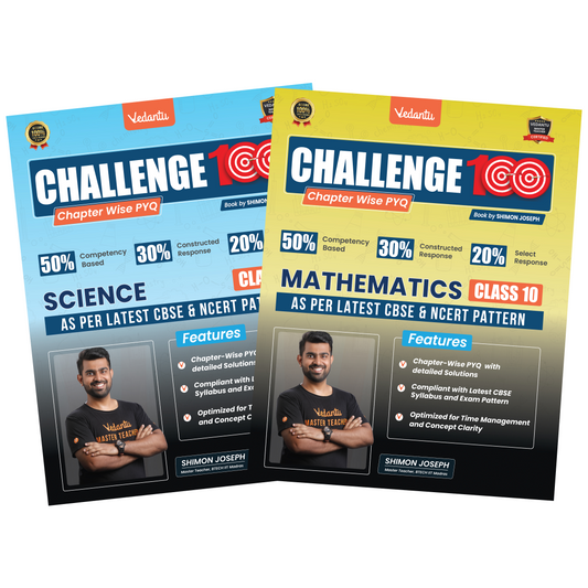 Vedantu Challenge 100 Science & Mathematics Class 10 Books Set Of 2 | CBSE Chapter-wise PYQ with Solutions | NCERT Based | 2026 Exam Prep Guide | Competency-Based | Objective & Subjective Questions | Practice Book by Shimon Joseph | Score Booster Series