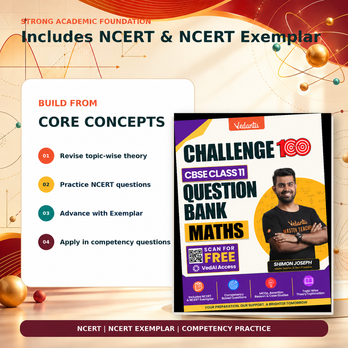 Vedantu Challenge 100 CBSE Class 11 Maths Question Bank | NCERT & NCERT Exemplar | Competency-Based Questions, MCQs, Assertion-Reason & Case Studies | By Shimon Joseph