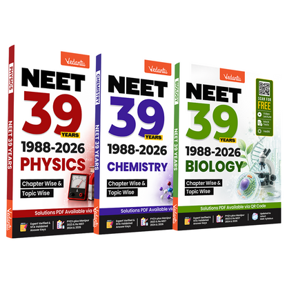 Vedantu NEET 39 Years Chapter Wise & Topic Wise Previous Year Questions Combo Set (Physics, Chemistry & Biology) | 1988-2026 PYQs | Expert Verified & NTA Validated Answer Keys | Solutions PDF via QR Code | Latest NMC Syllabus