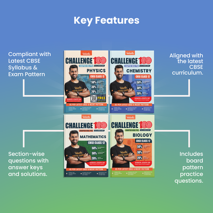 Vedantu Challenge 100 CBSE Class 12 PCMB Combo Books | Physics, Chemistry, Mathematics & Biology Chapterwise PYQs with Detailed Solutions | Latest CBSE & NCERT Pattern | Set of 4 Books