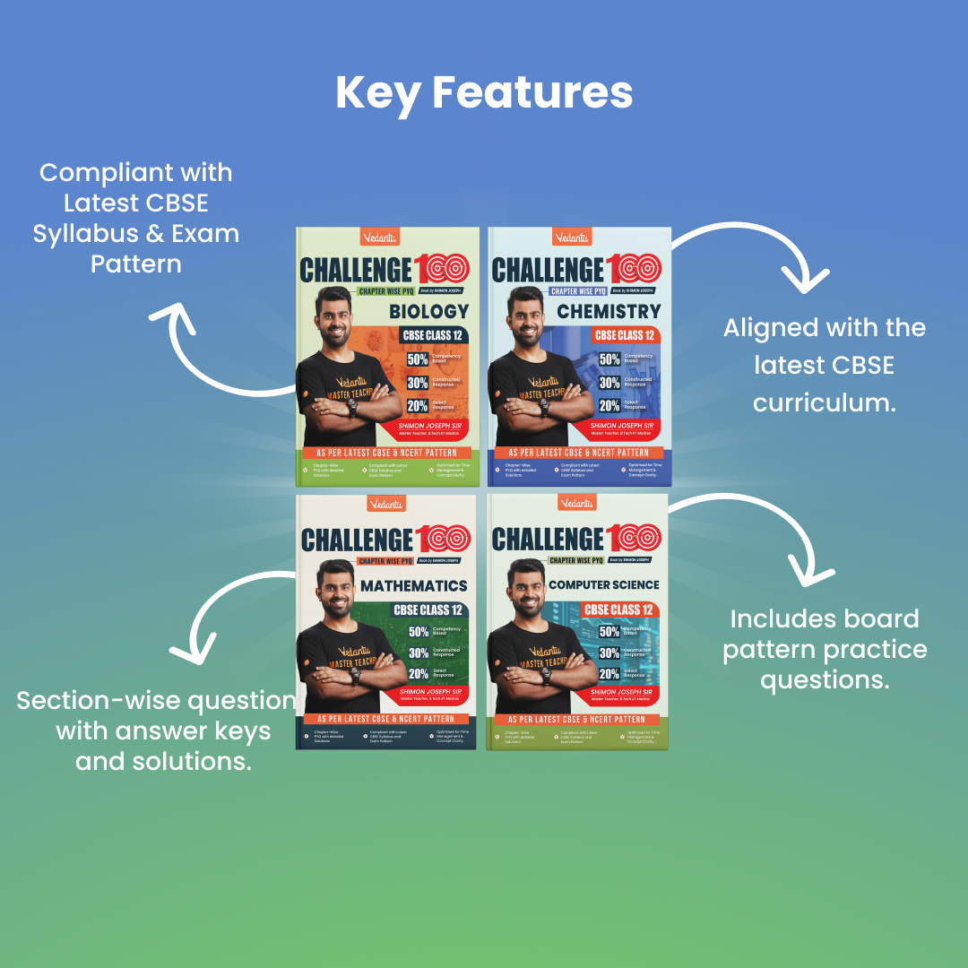 Vedantu Challenge 100 Class 12 Combo Books Set of 4 | Mathematics, Biology, Chemistry & Computer Science| Chapter-Wise PYQs With Detailed Solutions | Latest NCERT Pattern | Complete Board Exam Preparation 2026