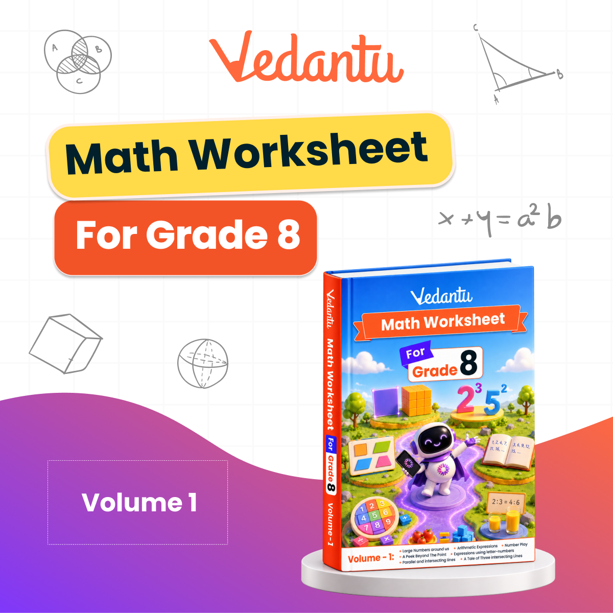 Vedantu Class 8 Maths & Science Practice Worksheet Books Combo | Set of 4 (Vol 1 & 2 Each) | CBSE Curriculum Aligned | Chapter-Wise Exercises, Interactive Activities, Concept Revision & Tests | Compatible with Vedantu LearnTab
