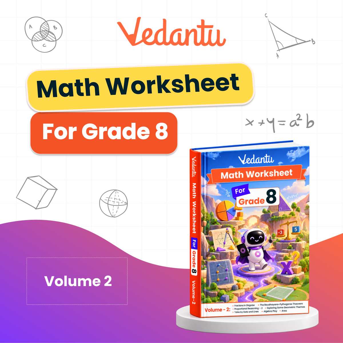 Vedantu Class 8 Maths & Science Practice Worksheet Books Combo | Set of 4 (Vol 1 & 2 Each) | CBSE Curriculum Aligned | Chapter-Wise Exercises, Interactive Activities, Concept Revision & Tests | Compatible with Vedantu LearnTab