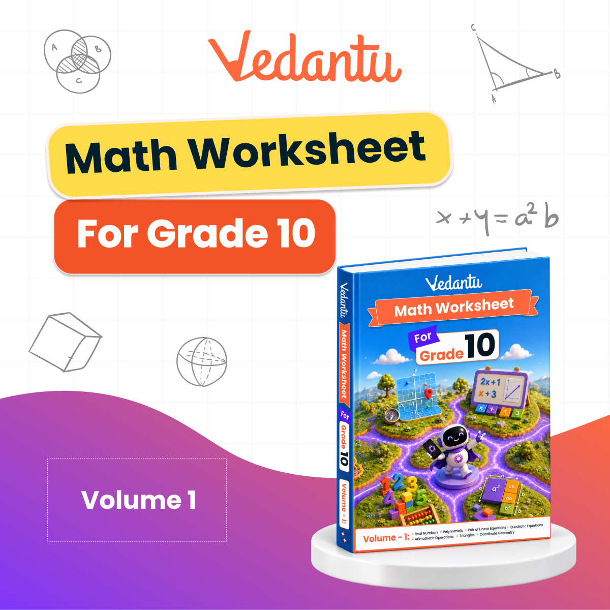 Vedantu Class 10 Maths & Science Practice Worksheet Books Combo | Set of 5 (Maths Vol 1 & 2 + Physics, Chemistry & Biology) | CBSE Curriculum Aligned | Chapter-Wise Practice, Interactive Activities, Concept Revision & Tests | Vedantu LearnTab