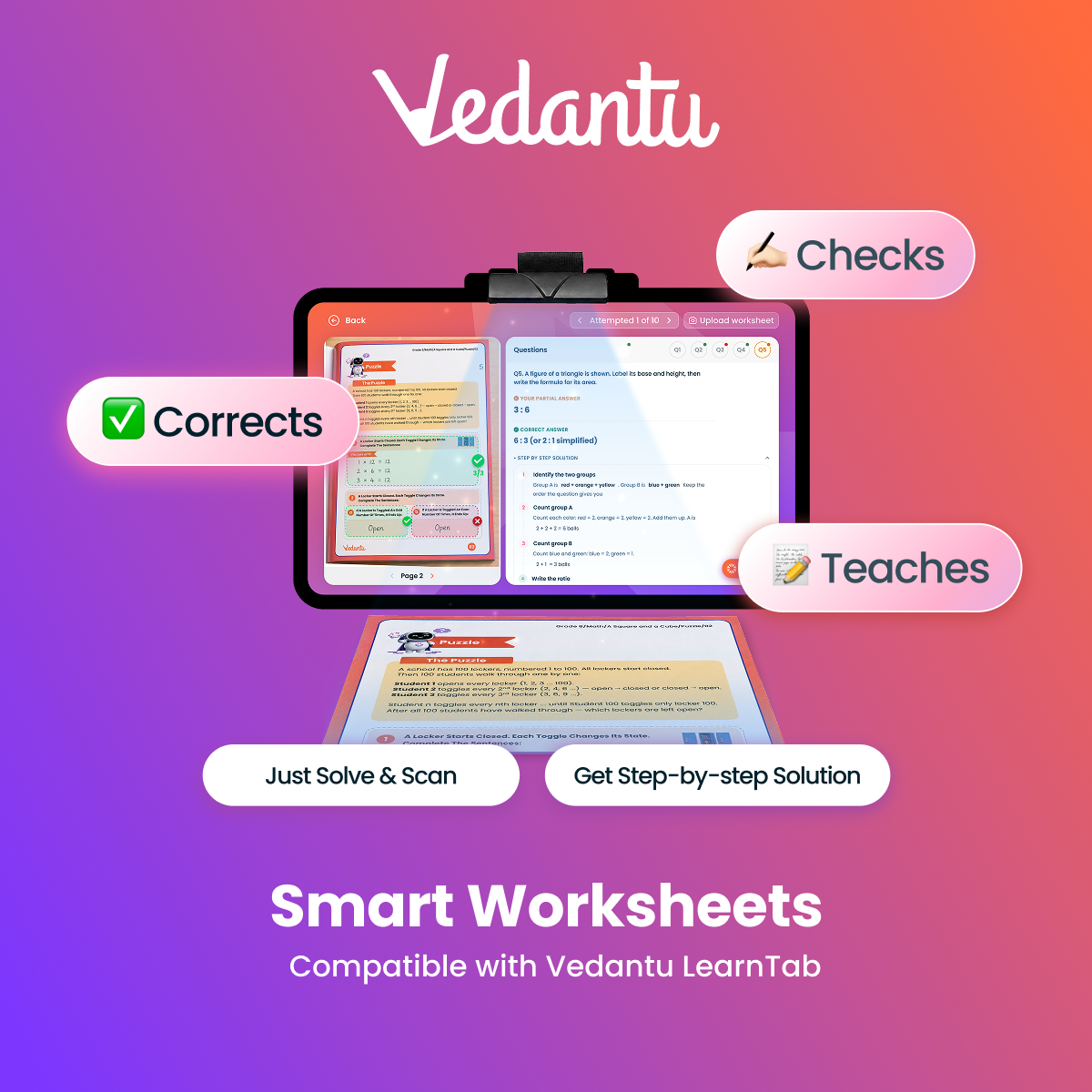 Vedantu Class 10 Maths & Science Practice Worksheet Books Combo | Set of 5 (Maths Vol 1 & 2 + Physics, Chemistry & Biology) | CBSE Curriculum Aligned | Chapter-Wise Practice, Interactive Activities, Concept Revision & Tests | Vedantu LearnTab