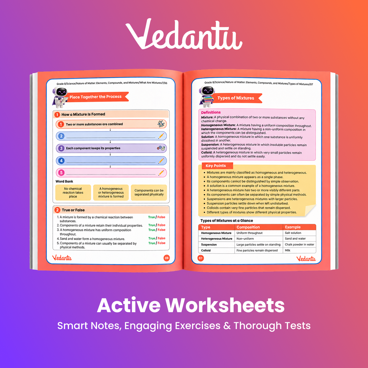 Vedantu Class 8 Maths & Science Practice Worksheet Books Combo | Set of 4 (Vol 1 & 2 Each) | CBSE Curriculum Aligned | Chapter-Wise Exercises, Interactive Activities, Concept Revision & Tests | Compatible with Vedantu LearnTab