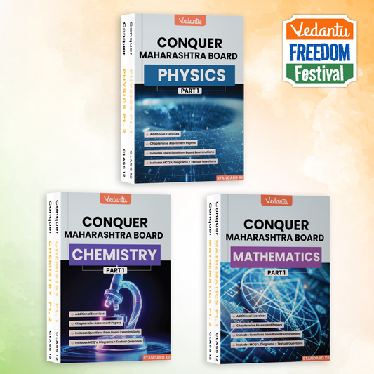 Vedantu Conquer Maharashtra Board Physics Chemistry Mathematics Books Combo Set Of 6 | Part 1 & 2 Standard XII | HSC Class 12 Textbook with Board Questions, MCQs, Diagrams & Chapterwise Assessments | Latest Edition