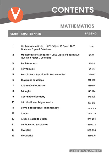 Vedantu Challenge 100 Mathematics Class 10 Book | CBSE Chapter-wise PYQ with Solutions | NCERT Based | 2026 Exam Prep Guide | Competency-Based | Objective & Subjective Questions | Practice Book by Shimon Joseph | Score Booster Series
