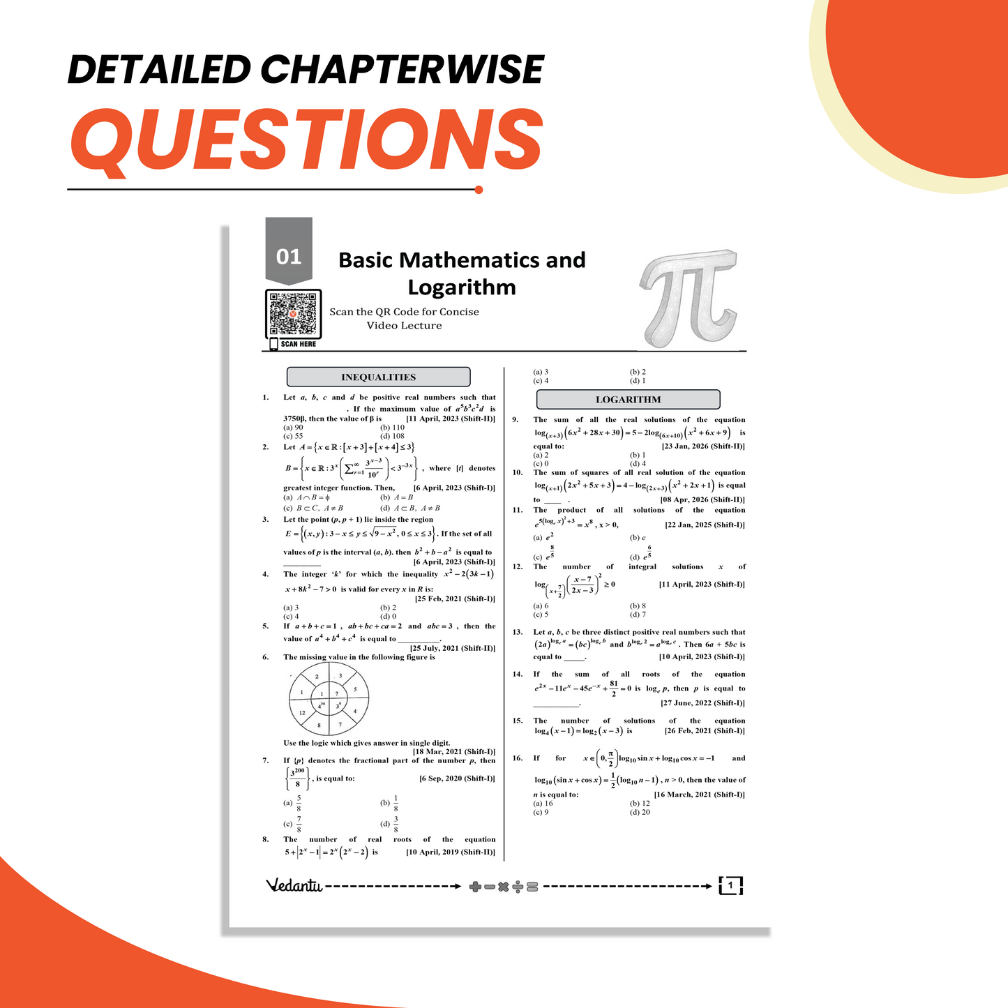 Vedantu JEE Main Mathematics 8 Years Solved PYQ Book for 2027 | Questions from 2019–2026, All 162 Shifts | Chapterwise Practice with QR Solutions