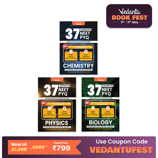 Vedantu NEET 37 Years PYQ Book Set Of 3 | Physics, Chemistry, Biology | Topicwise Solved Questions (1988–2024) | Includes Free Mock Test & Recorded Course | Latest Edition