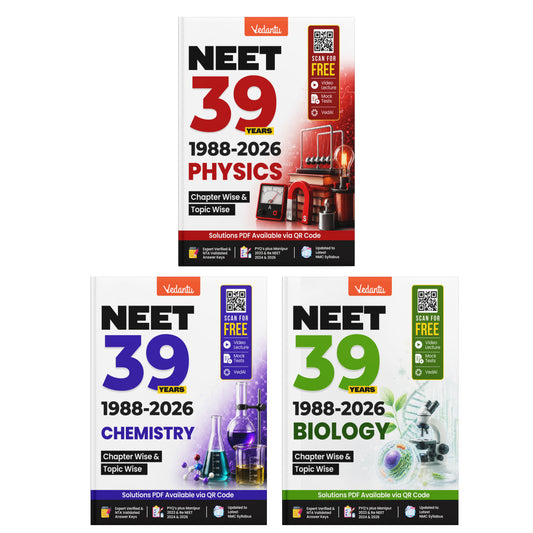Vedantu NEET 39 Years Chapter Wise & Topic Wise Previous Year Questions Combo Set (Physics, Chemistry & Biology) | 1988-2026 PYQs | Expert Verified & NTA Validated Answer Keys | Solutions PDF via QR Code | Latest NMC Syllabus