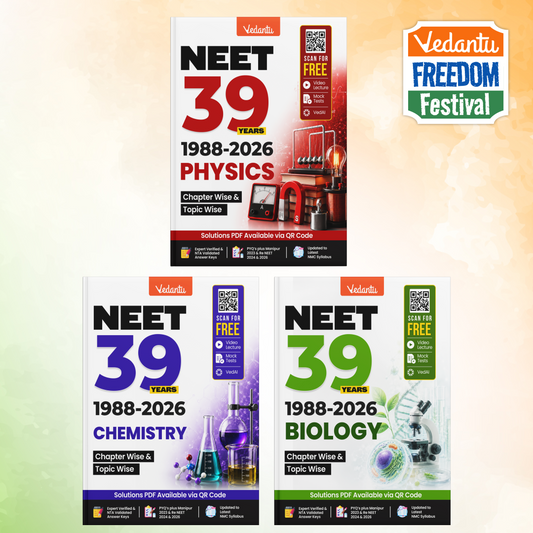 Vedantu NEET 39 Years Chapter Wise & Topic Wise Previous Year Questions Combo Set (Physics, Chemistry & Biology) | 1988-2026 PYQs | Expert Verified & NTA Validated Answer Keys | Solutions PDF via QR Code | Latest NMC Syllabus