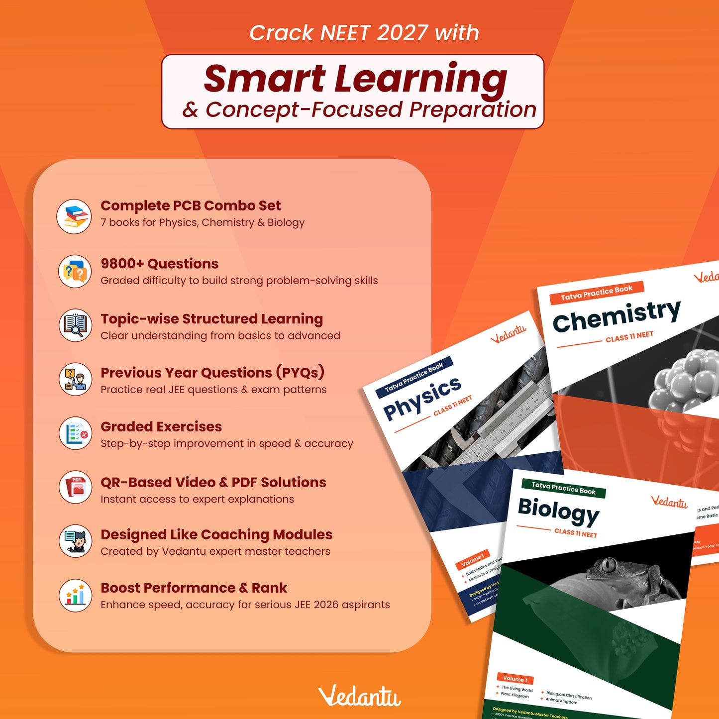 Vedantu NEET Tatva Book Set – Physics, Chemistry, Biology | Set Of 7 Volumes For Class 11 | Chapterwise PYQs, Concept Videos, Theory & Graded Exercises | Latest Edition